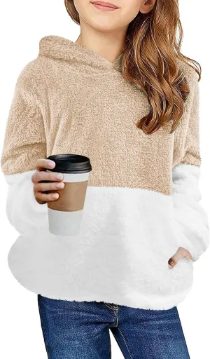 Arshiner Girls Fuzzy Fleece Hoodies Casual Sweatshirt Sherpa Pullover with Kangaroo Pockets