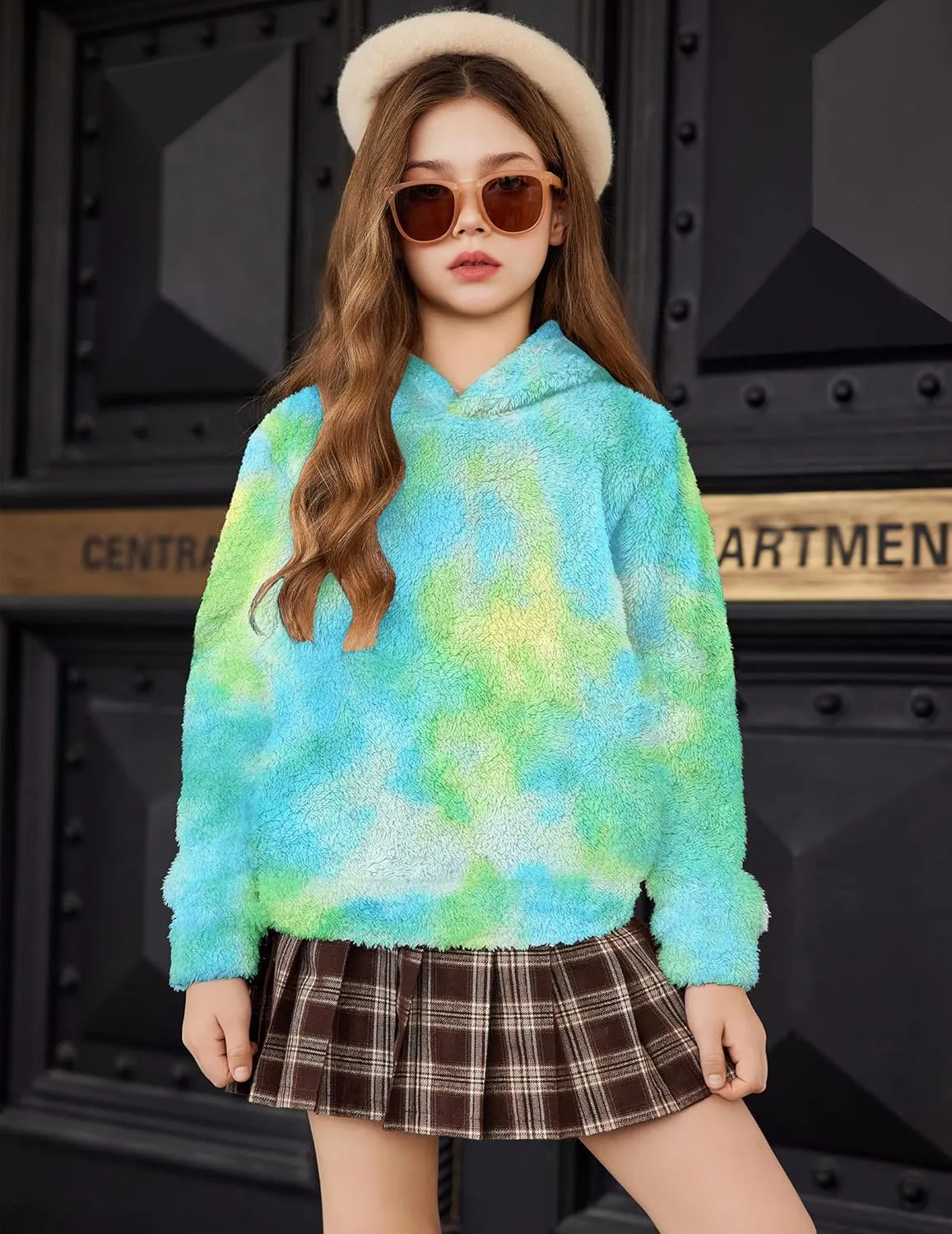Arshiner Girls Fuzzy Fleece Hoodies Casual Sweatshirt Sherpa Pullover with Kangaroo Pockets