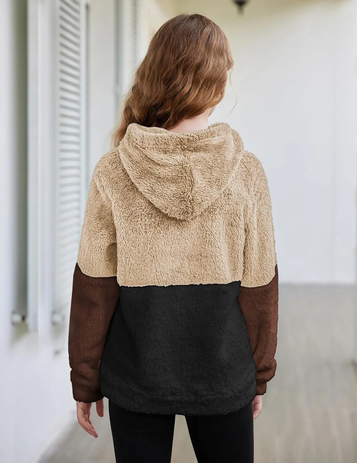 Arshiner Girls Fuzzy Fleece Hoodies Casual Sweatshirt Sherpa Pullover with Kangaroo Pockets