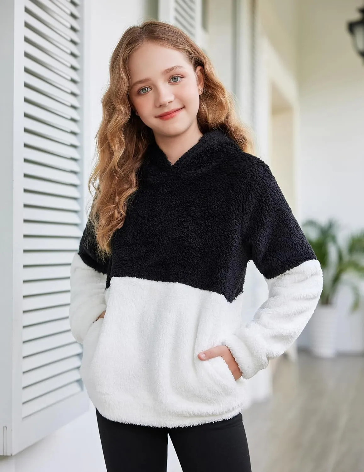 Arshiner Girls Fuzzy Fleece Hoodies Casual Sweatshirt Sherpa Pullover with Kangaroo Pockets