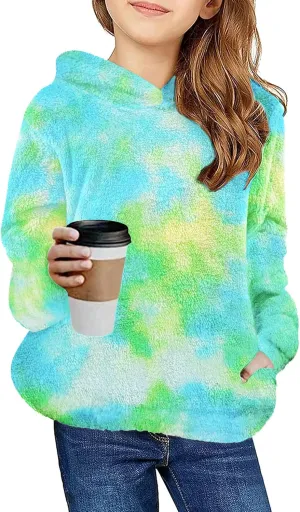 Arshiner Girls Fuzzy Fleece Hoodies Casual Sweatshirt Sherpa Pullover with Kangaroo Pockets