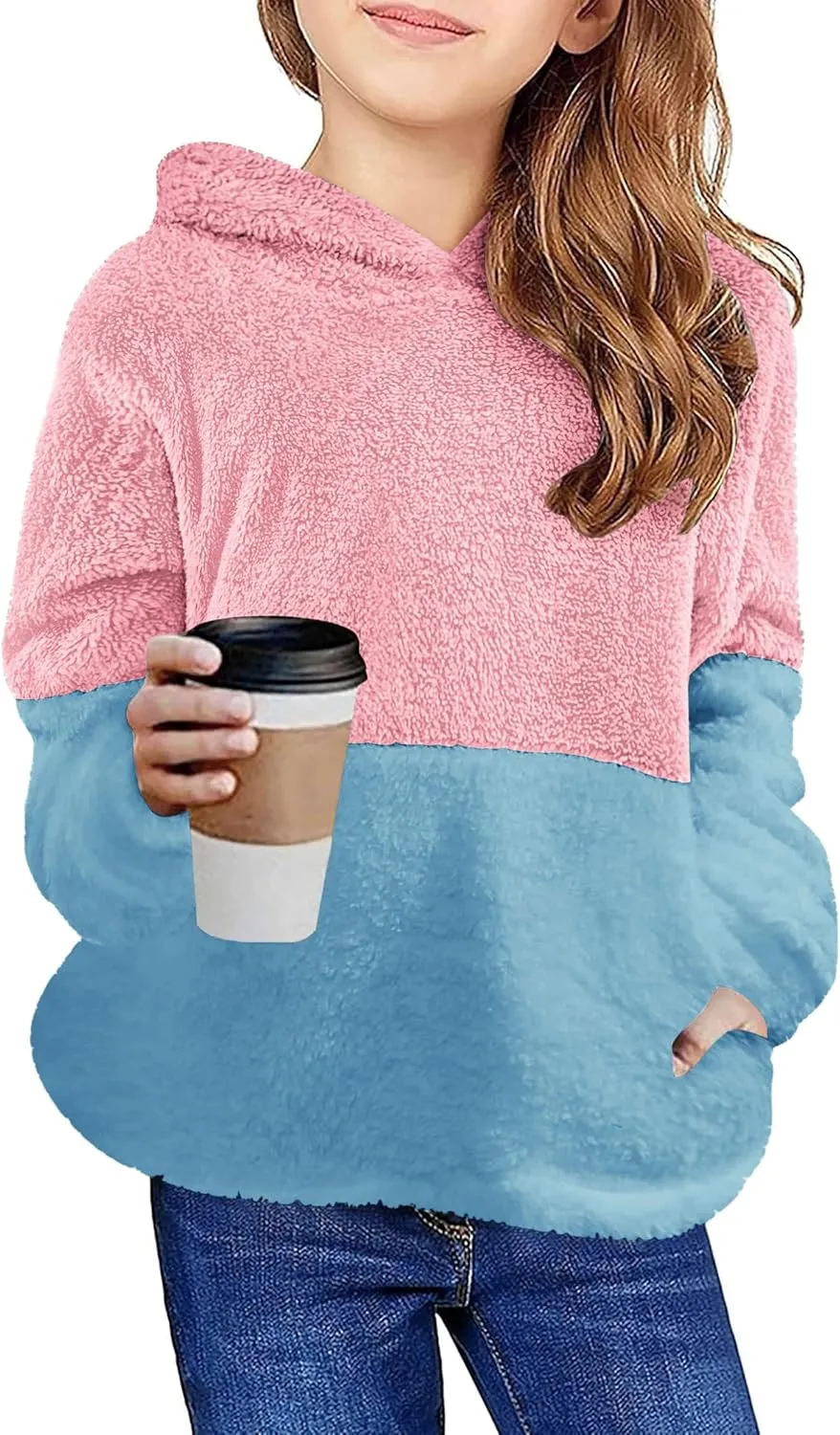 Arshiner Girls Fuzzy Fleece Hoodies Casual Sweatshirt Sherpa Pullover with Kangaroo Pockets