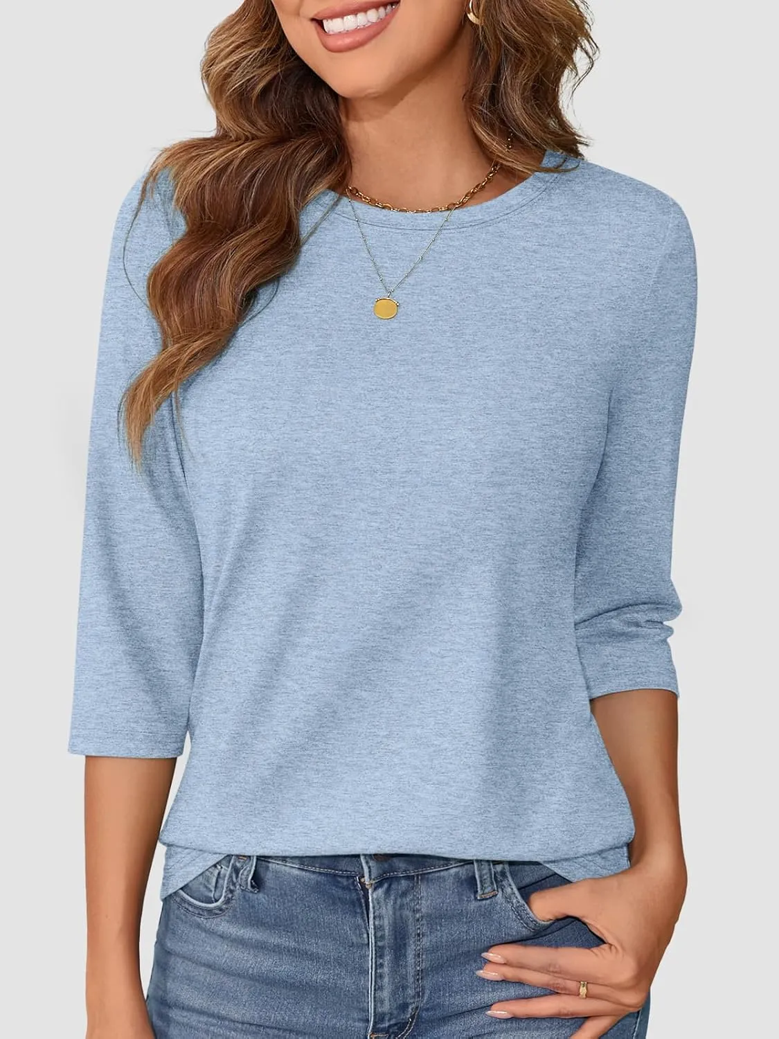 ATHMILE Womens 3/4 Sleeve T-Shirts Summer Tops Fall Fashion Blouses Beach Vacation Clothes Spring Tunic 2025 Trendy