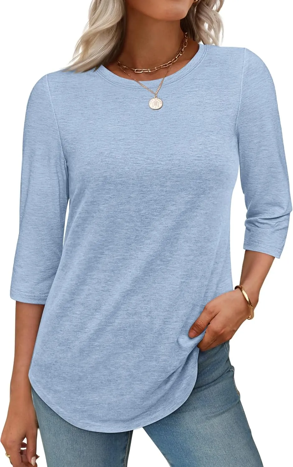 ATHMILE Womens 3/4 Sleeve T-Shirts Summer Tops Fall Fashion Blouses Beach Vacation Clothes Spring Tunic 2025 Trendy