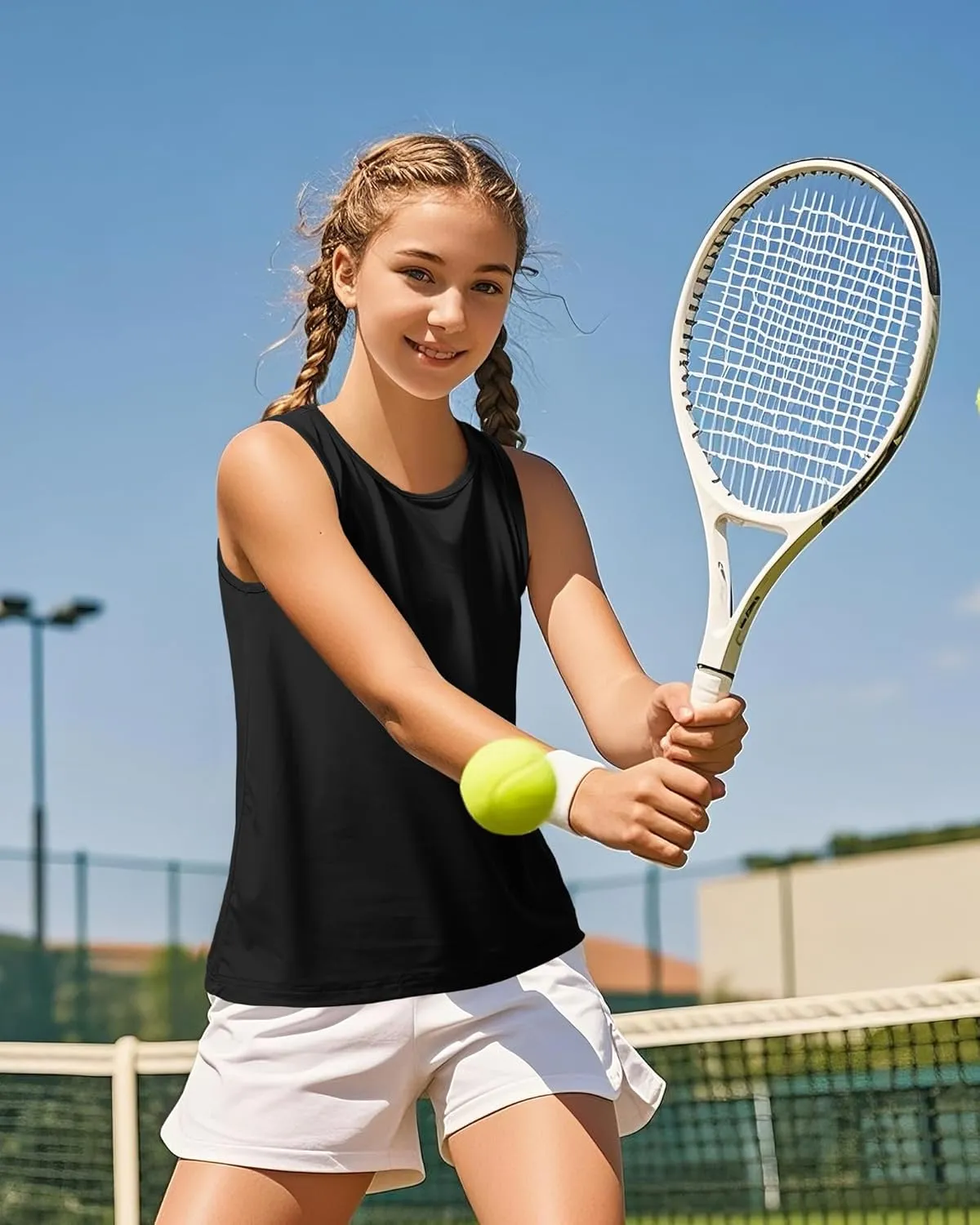 Auranso Girls Tank Tops Racerback Sleeveless UPF 50  Quick Dry Athletic Shirts Sports Dance Workout Tops