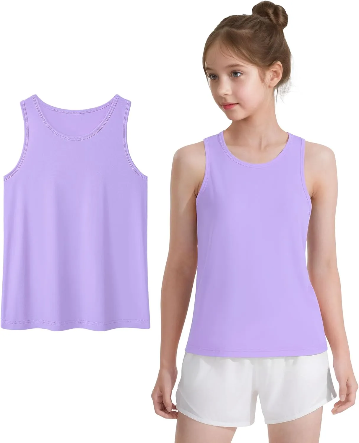 Auranso Girls Tank Tops Racerback Sleeveless UPF 50  Quick Dry Athletic Shirts Sports Dance Workout Tops