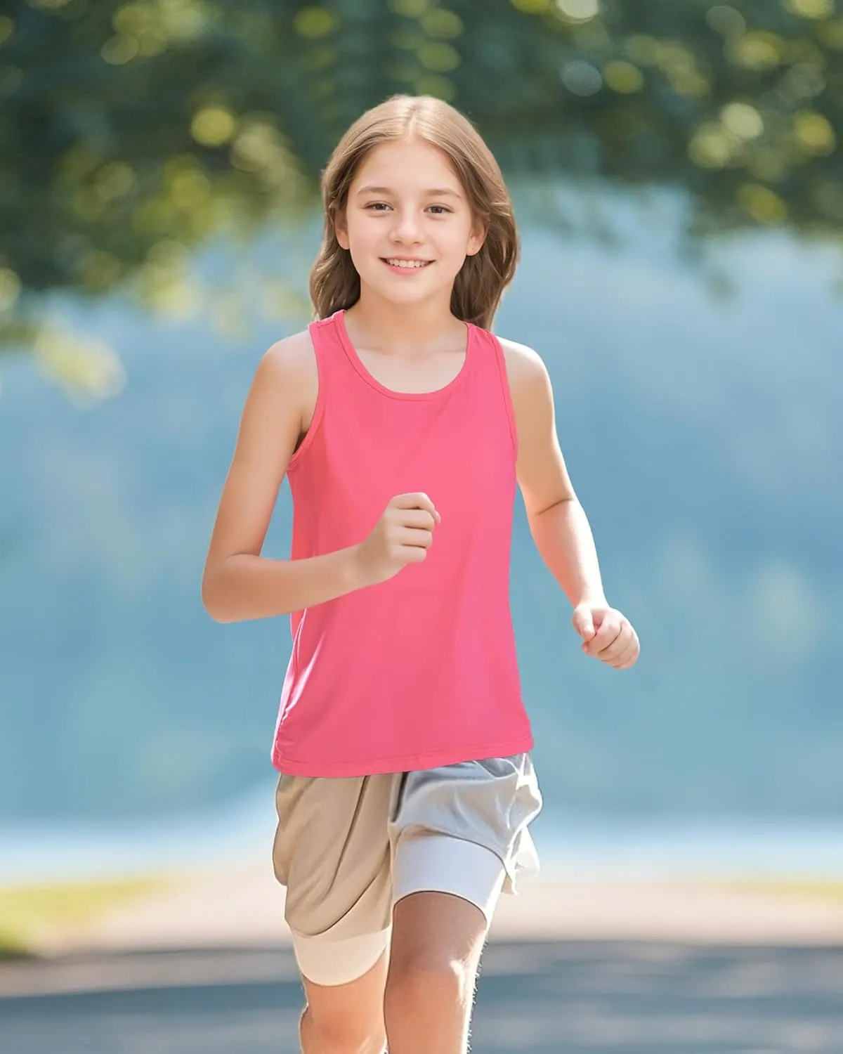 Auranso Girls Tank Tops Racerback Sleeveless UPF 50  Quick Dry Athletic Shirts Sports Dance Workout Tops