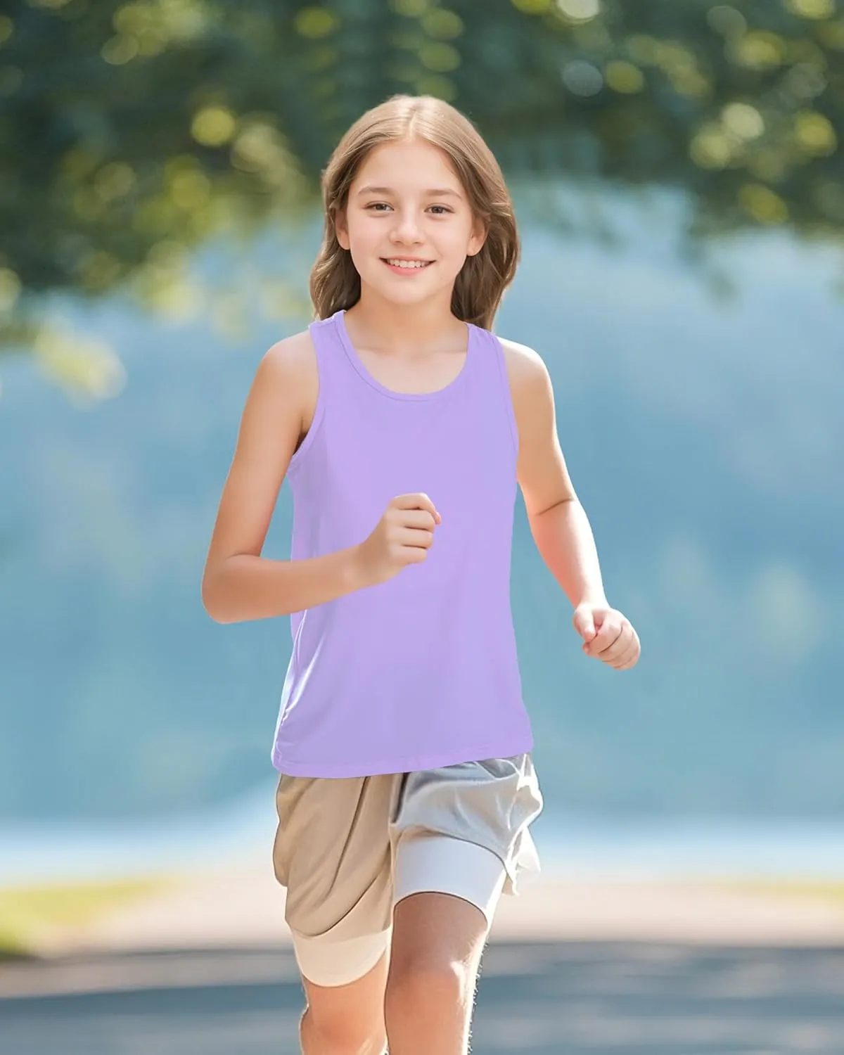 Auranso Girls Tank Tops Racerback Sleeveless UPF 50  Quick Dry Athletic Shirts Sports Dance Workout Tops