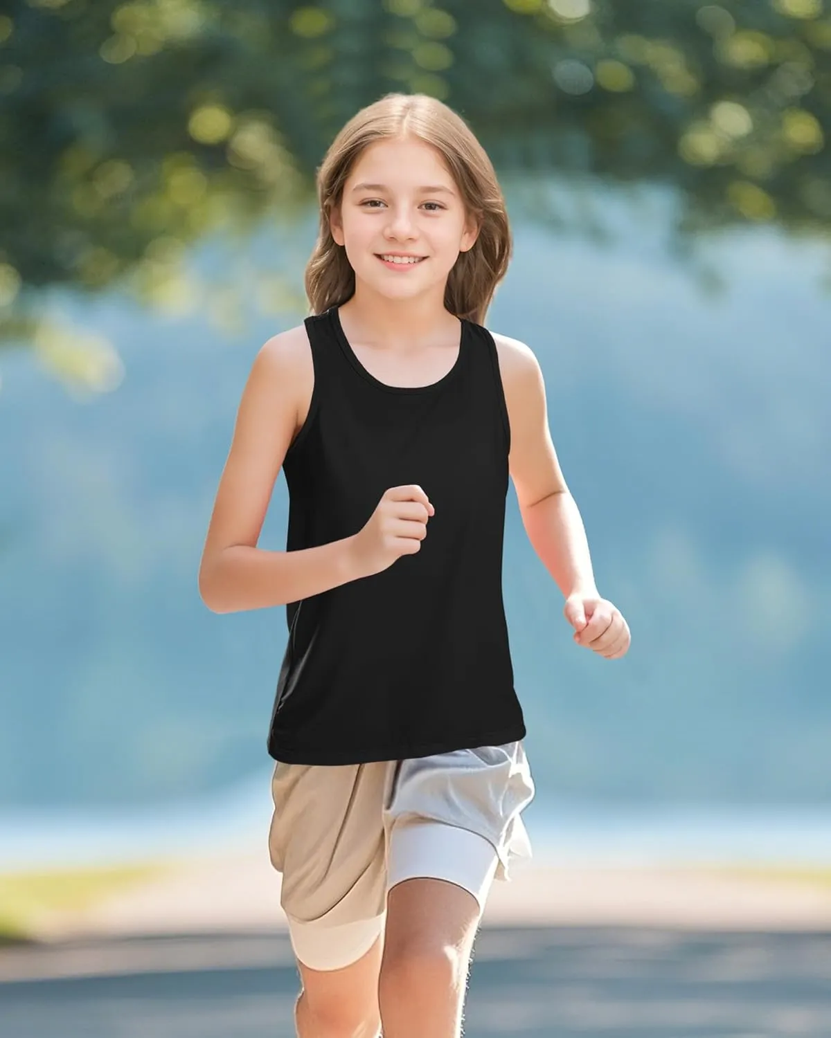 Auranso Girls Tank Tops Racerback Sleeveless UPF 50  Quick Dry Athletic Shirts Sports Dance Workout Tops