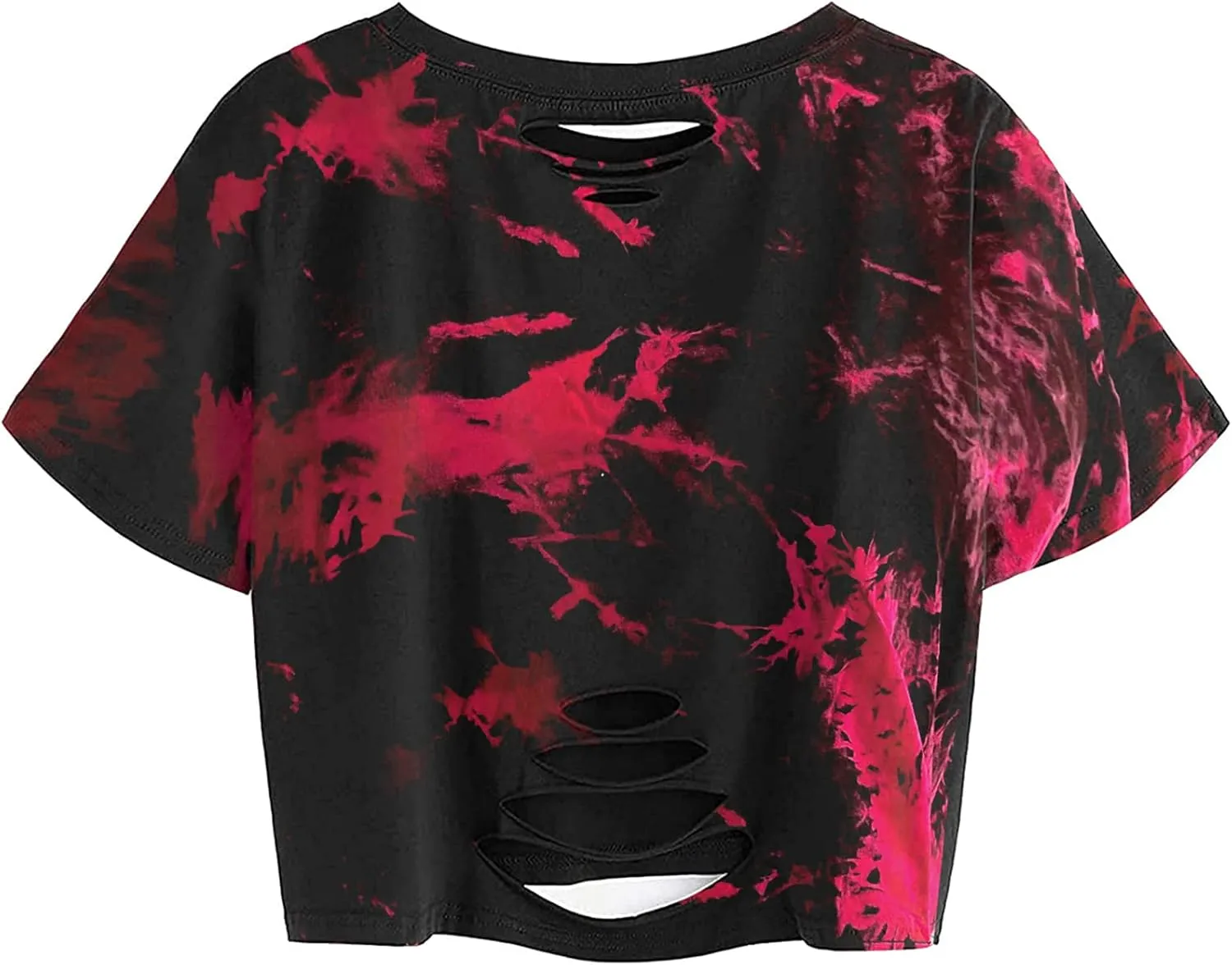 Avanova Women Skull Finger Graphic Distressed Tee Shirt Ripped Short Sleeve Crop Tops