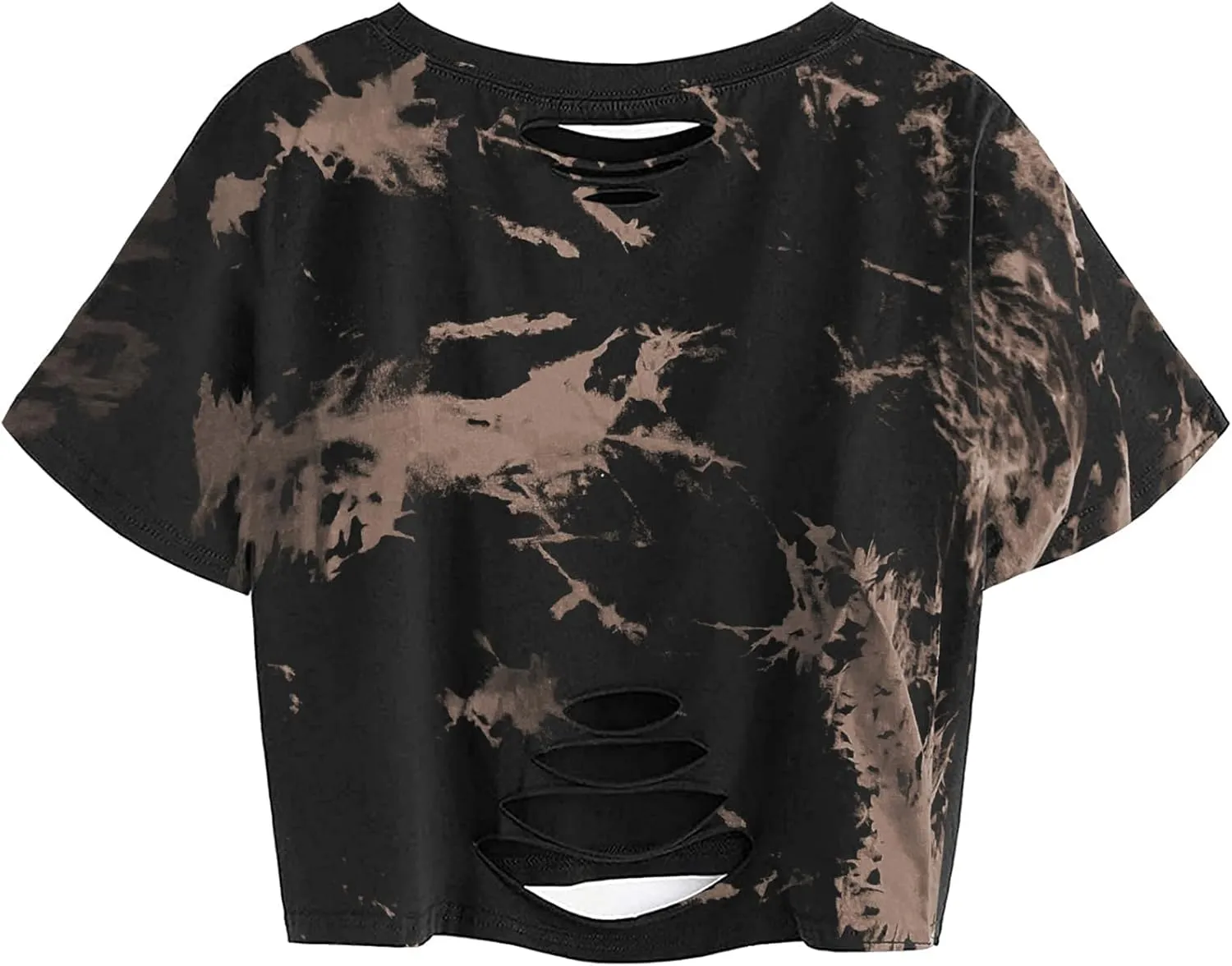 Avanova Women Skull Finger Graphic Distressed Tee Shirt Ripped Short Sleeve Crop Tops