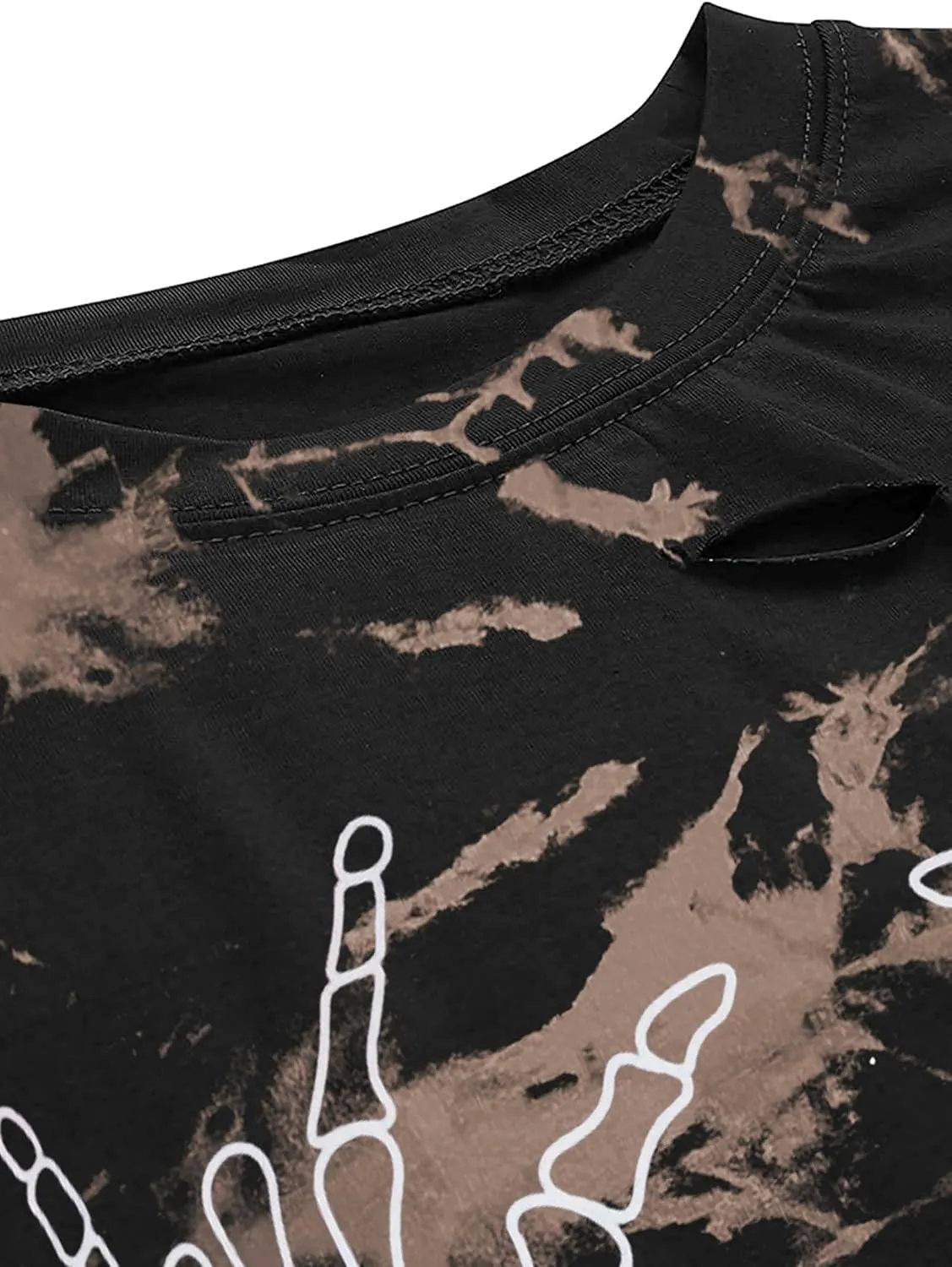 Avanova Women Skull Finger Graphic Distressed Tee Shirt Ripped Short Sleeve Crop Tops