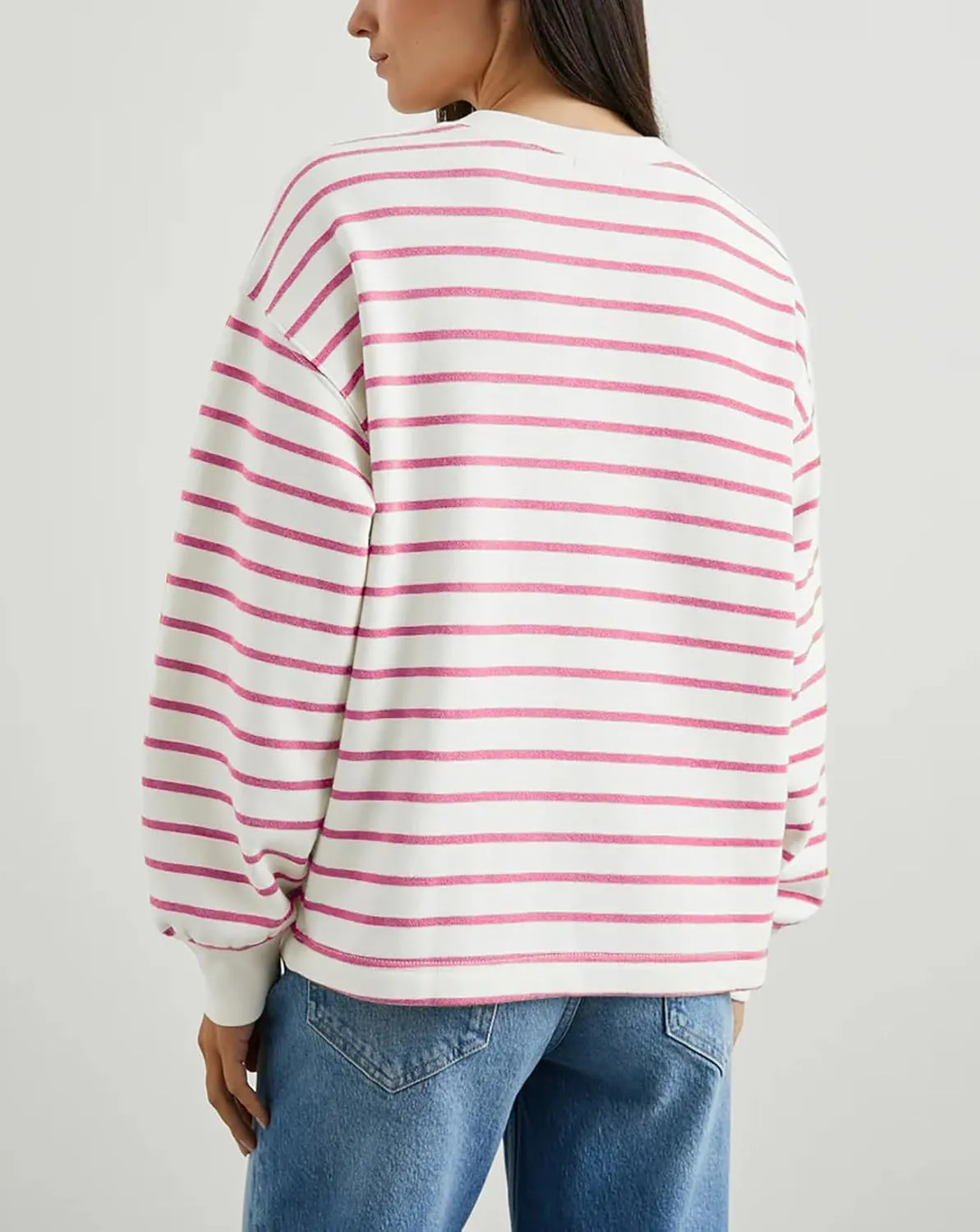 BAIGRAM Women Oversized Crewneck Striped Sweatshirt Half Button Down Pullover Top Long Sleeve Shirts Preppy Fall Outfits