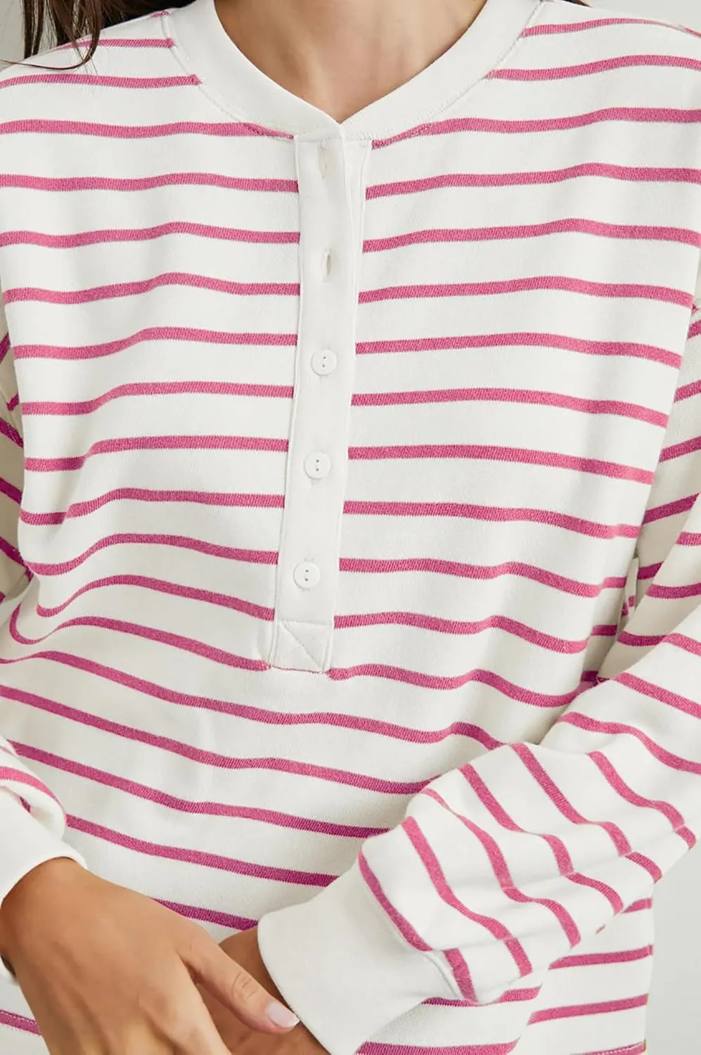 BAIGRAM Women Oversized Crewneck Striped Sweatshirt Half Button Down Pullover Top Long Sleeve Shirts Preppy Fall Outfits