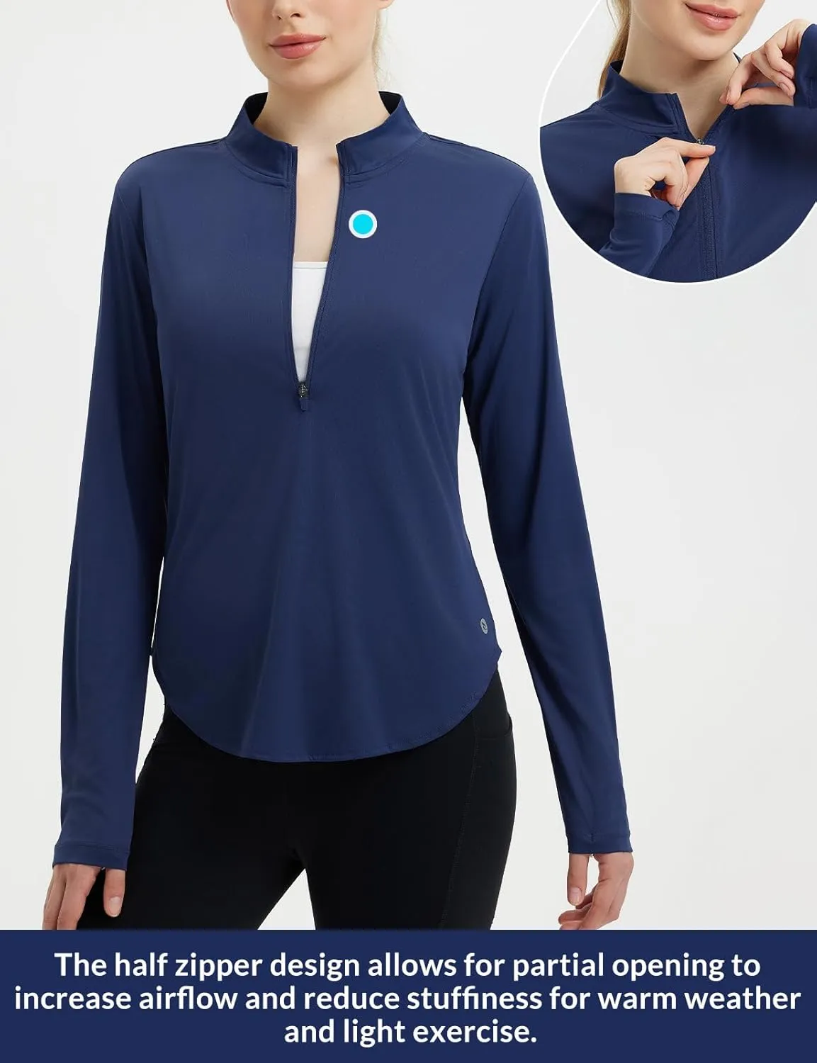 baleaf Women's Sun Shirts UPF50  Half 1/4 Zip Shirt Rash Guard Long Sleeves SPF Lightweight Clothing UV Protection Hiking Top