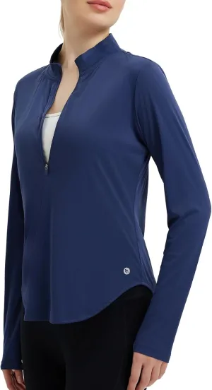 baleaf Women's Sun Shirts UPF50  Half 1/4 Zip Shirt Rash Guard Long Sleeves SPF Lightweight Clothing UV Protection Hiking Top