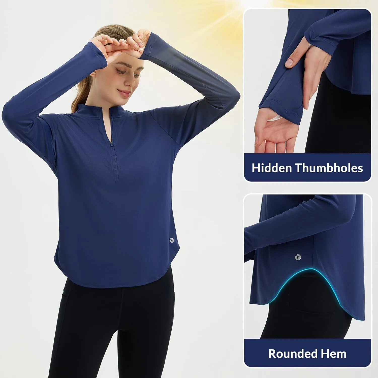 baleaf Women's Sun Shirts UPF50  Half 1/4 Zip Shirt Rash Guard Long Sleeves SPF Lightweight Clothing UV Protection Hiking Top
