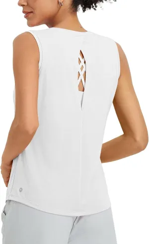 baleaf Women's Workout Tank Tops Racerback Open Back Yoga Top Sleeveless Running Shirts Loose Fit Athletic Gym Sports