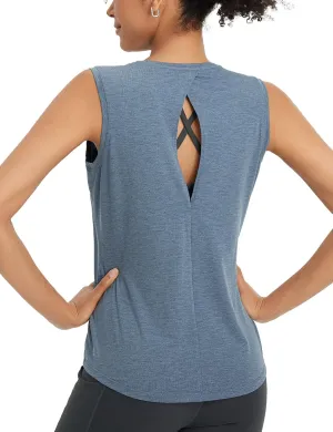 baleaf Women's Workout Tank Tops Racerback Open Back Yoga Top Sleeveless Running Shirts Loose Fit Athletic Gym Sports