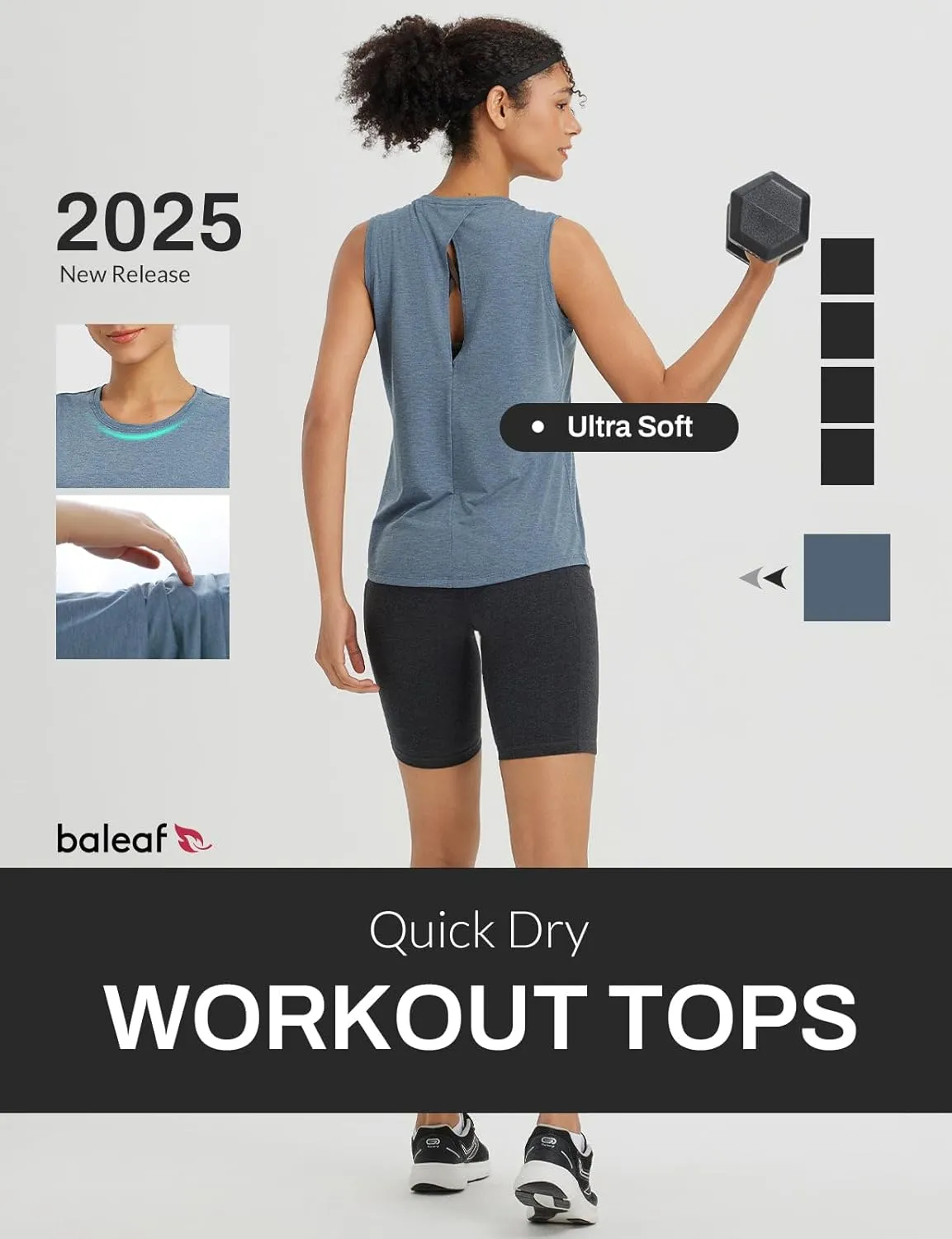 baleaf Women's Workout Tank Tops Racerback Open Back Yoga Top Sleeveless Running Shirts Loose Fit Athletic Gym Sports