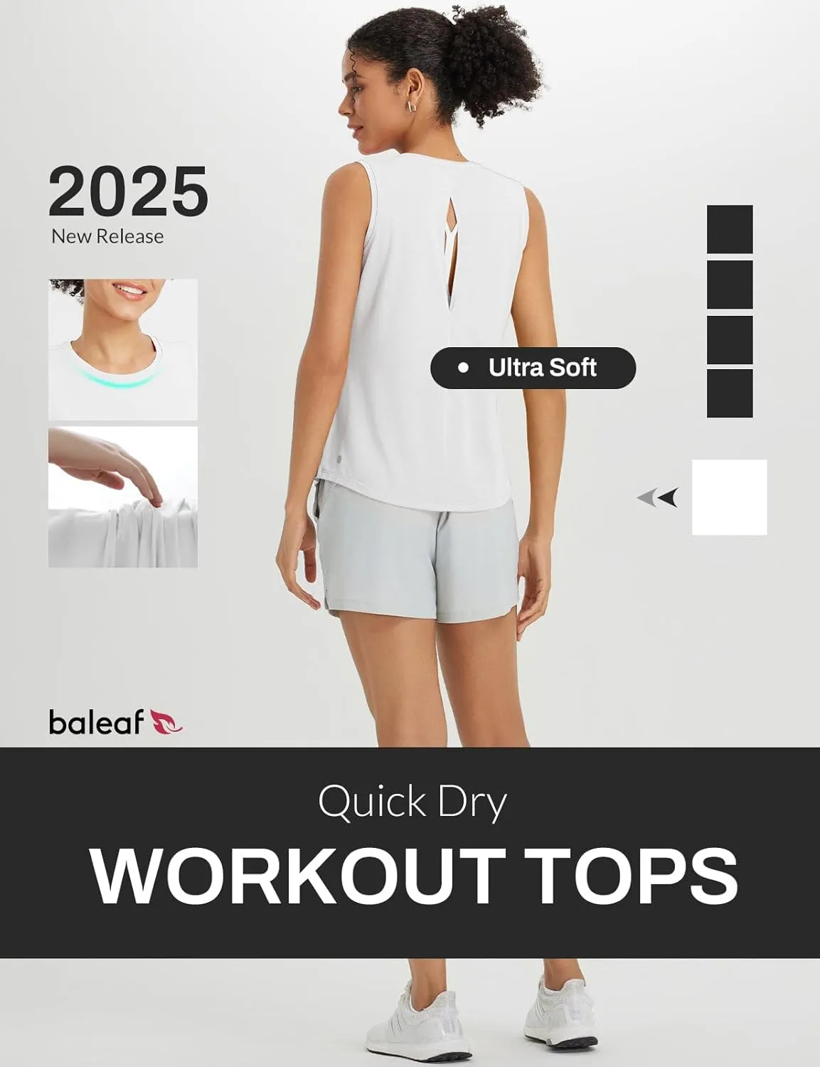baleaf Women's Workout Tank Tops Racerback Open Back Yoga Top Sleeveless Running Shirts Loose Fit Athletic Gym Sports
