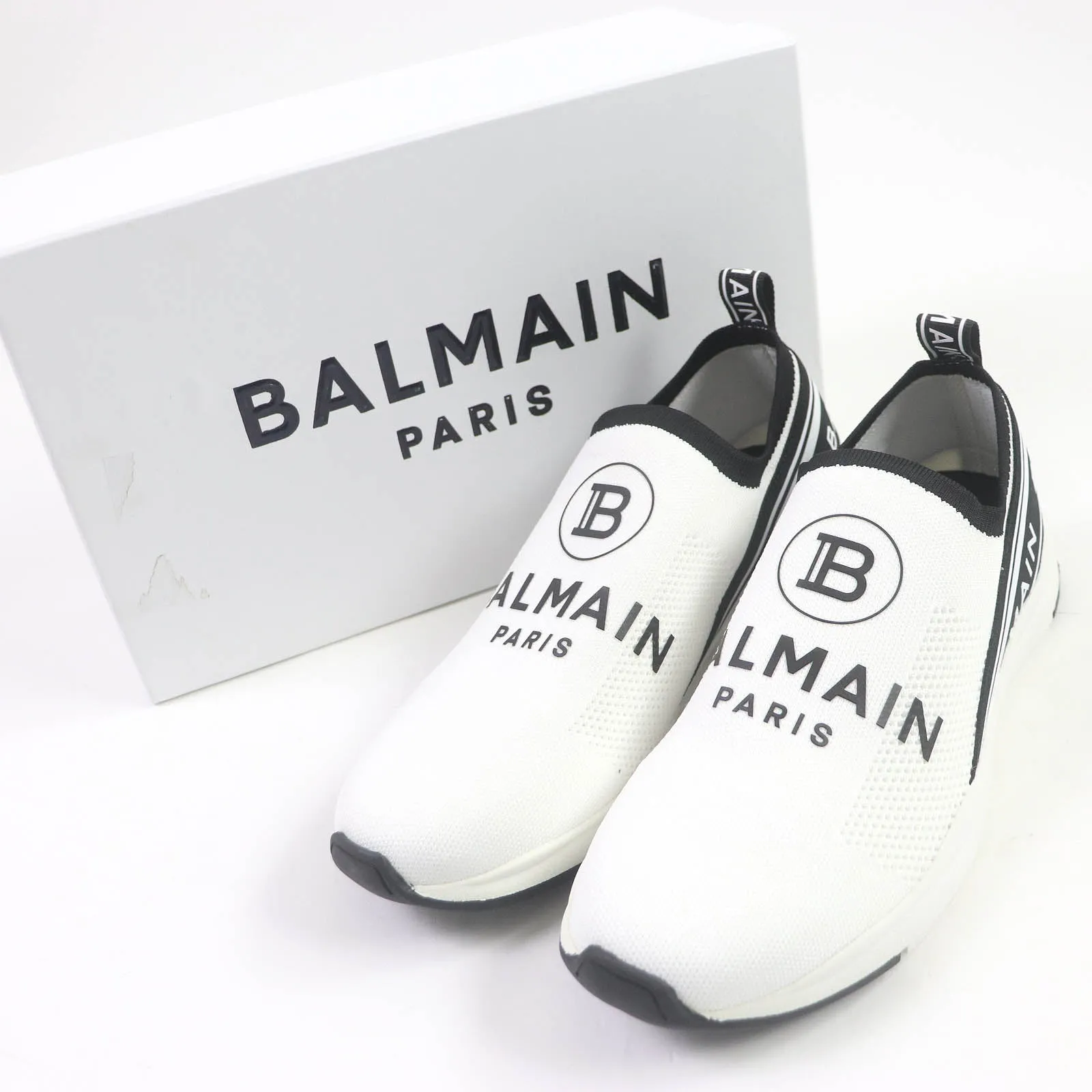 Balmain Logo Slip-On Sneakers White Black 42