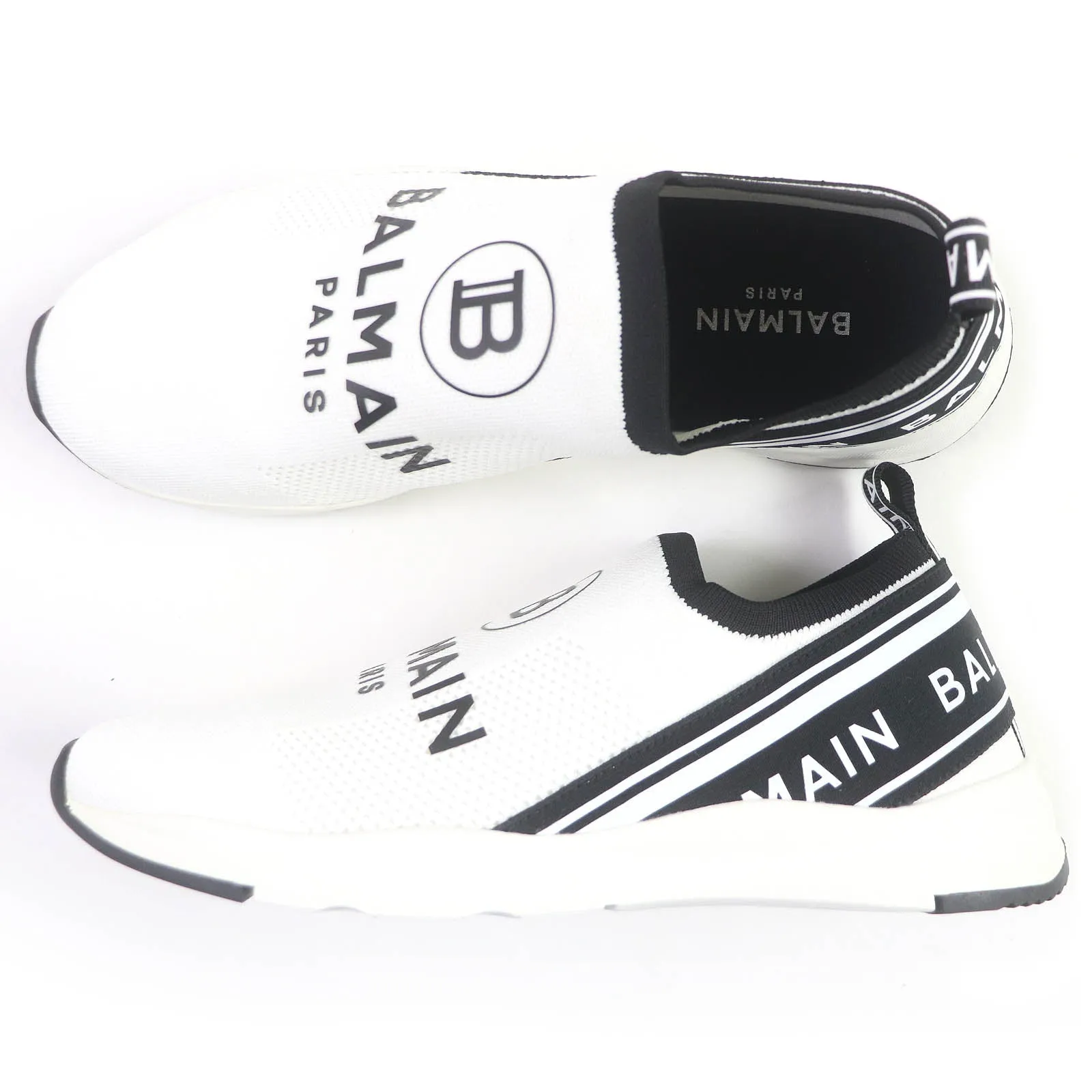 Balmain Logo Slip-On Sneakers White Black 42