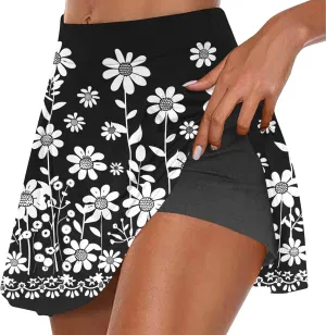 Beach Skirts for Women Sports Floral Summer Boho Skirts Elastic Waist Running Workout Quick Dry Vacation Skort