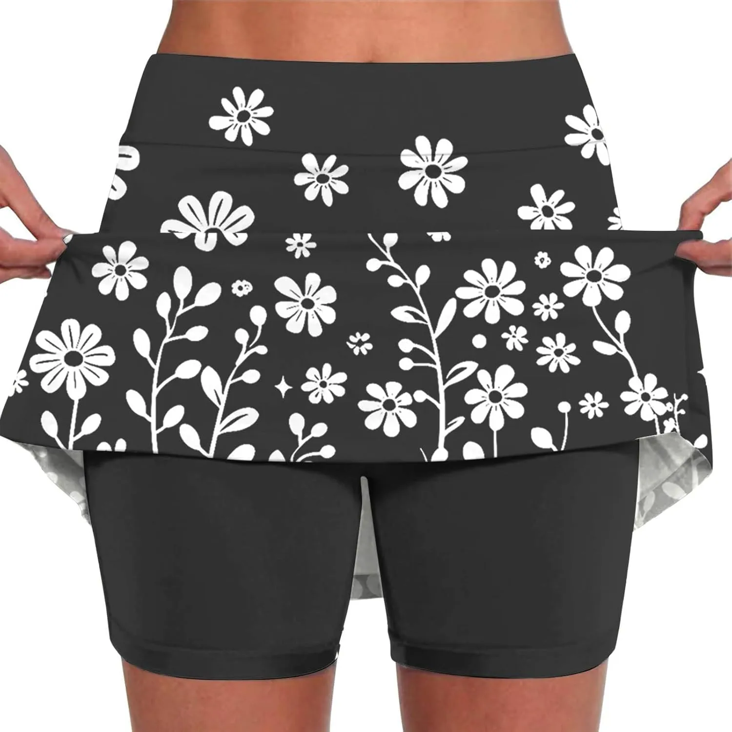 Beach Skirts for Women Sports Floral Summer Boho Skirts Elastic Waist Running Workout Quick Dry Vacation Skort