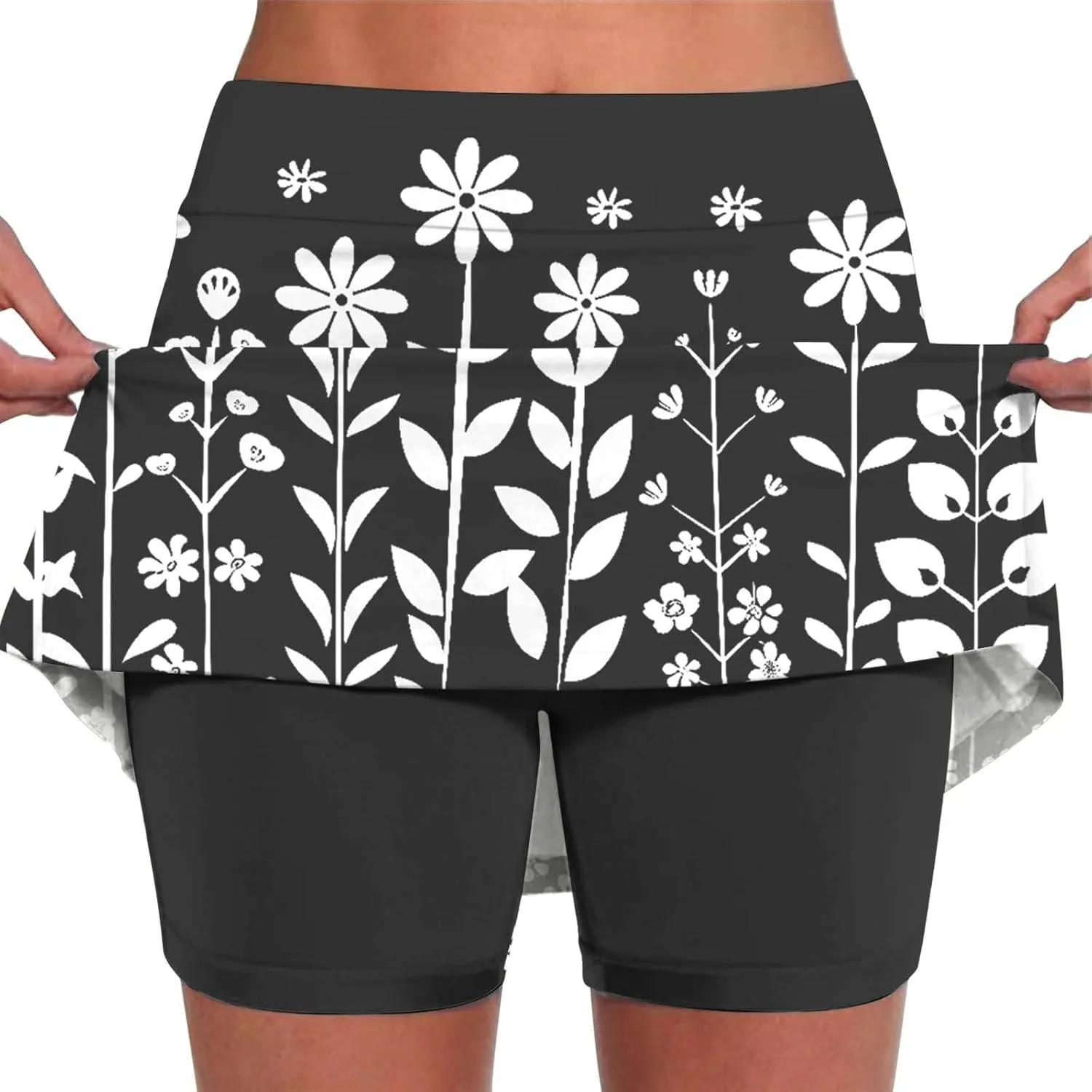 Beach Skirts for Women Sports Floral Summer Boho Skirts Elastic Waist Running Workout Quick Dry Vacation Skort