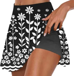 Beach Skirts for Women Sports Floral Summer Boho Skirts Elastic Waist Running Workout Quick Dry Vacation Skort