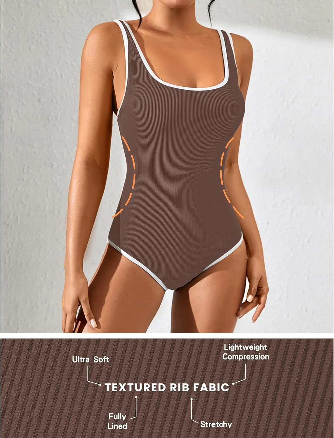 Blooming Jelly Womens One Piece Swimsuit Sporty Tummy Control Bathing Suit Ribbed Slimming Cute Flattering High Cut Swimwear