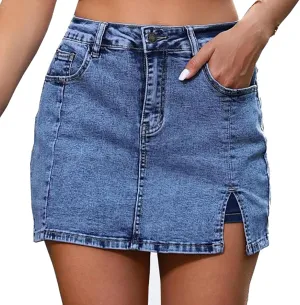 Bloomy Skorts, Bloomy Jean Skorts, Denim Skirt Women Trendy High Waisted Summer Jean Side Split Mini Skirts