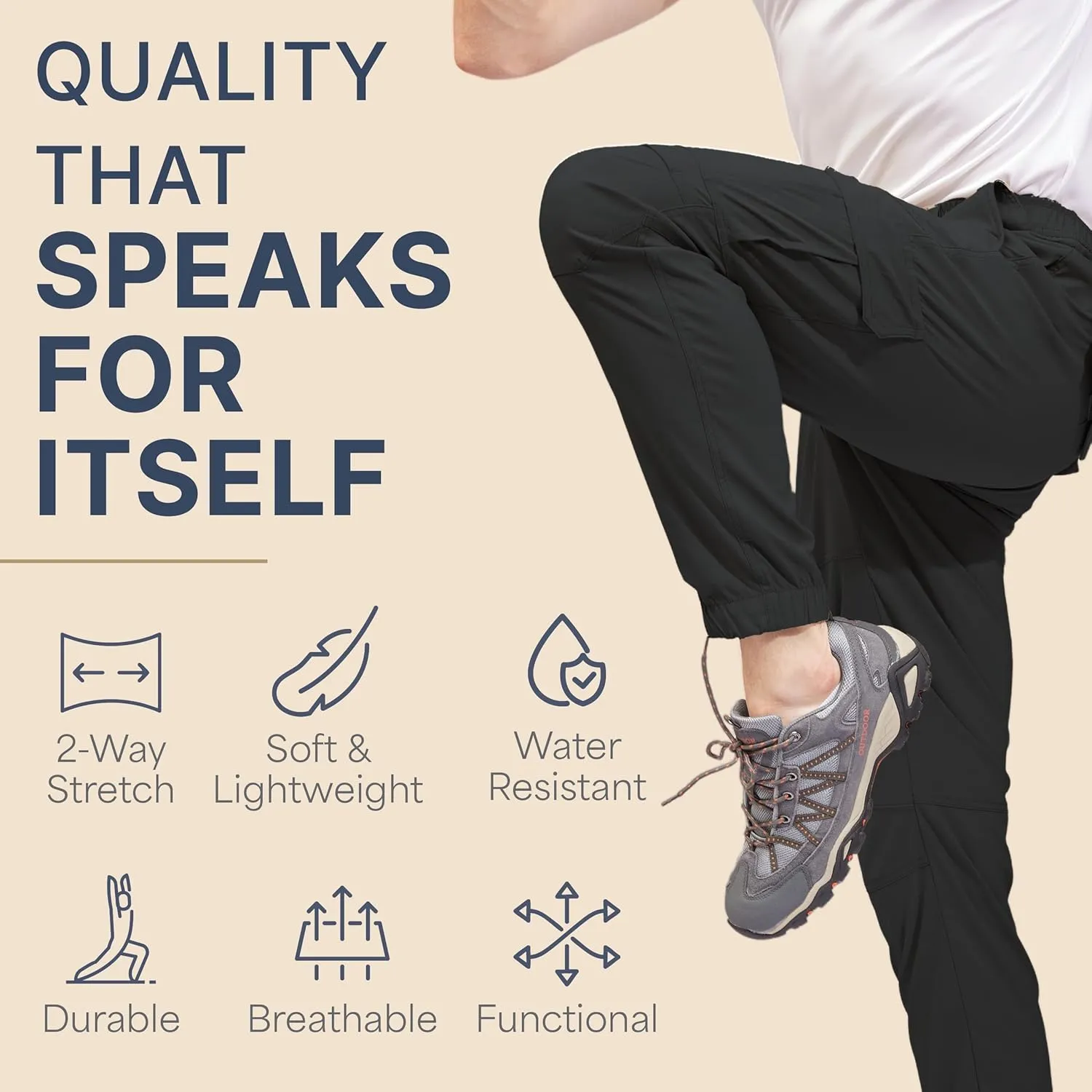 BLUE CHILL Mens Cargo Joggers  Slim Fit, Stretch Comfort, Water-Resistant, 7 Pockets, Lightweight for Hiking & Travel