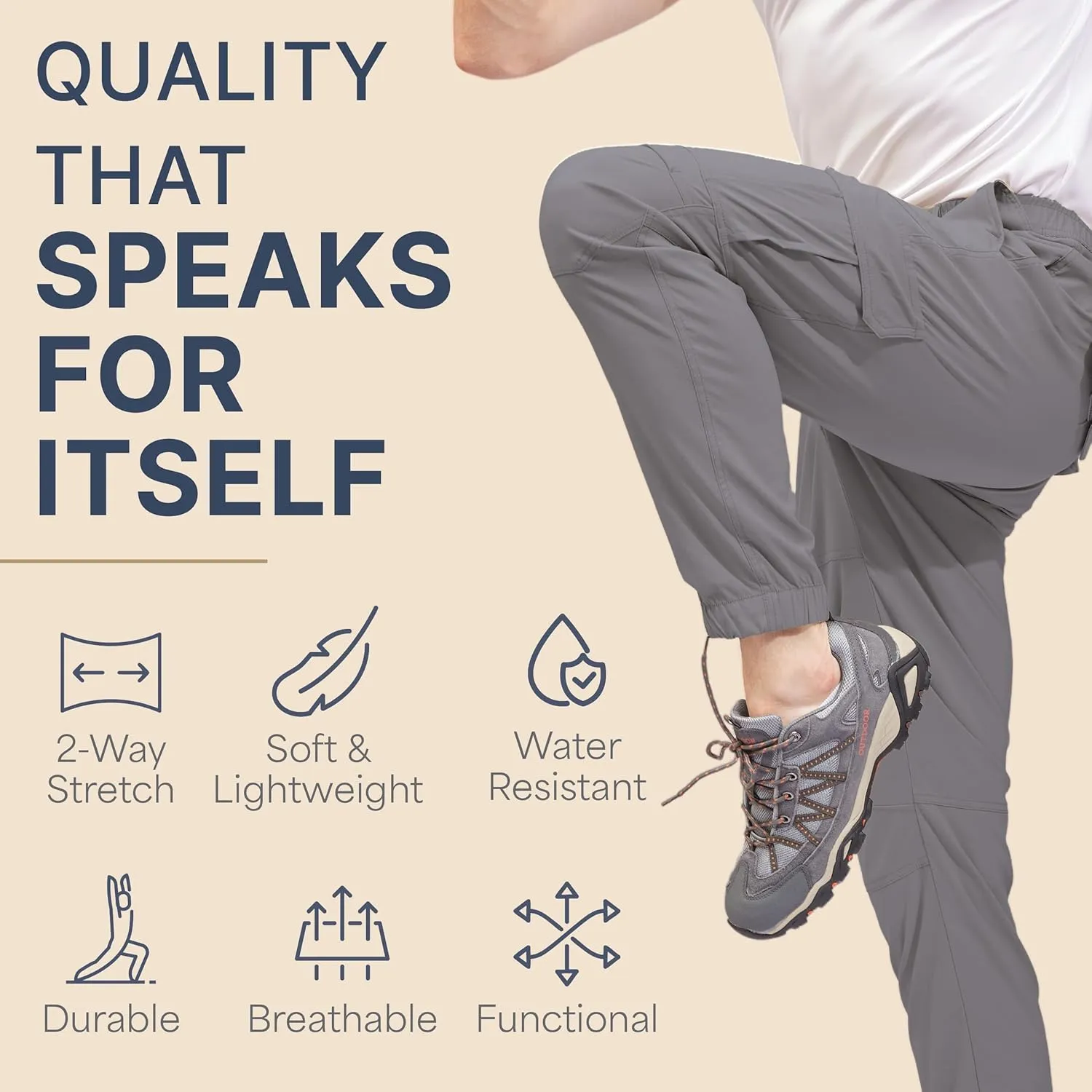 BLUE CHILL Mens Cargo Joggers  Slim Fit, Stretch Comfort, Water-Resistant, 7 Pockets, Lightweight for Hiking & Travel