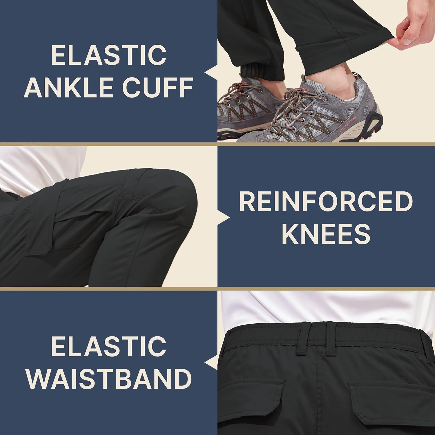 BLUE CHILL Mens Cargo Joggers  Slim Fit, Stretch Comfort, Water-Resistant, 7 Pockets, Lightweight for Hiking & Travel