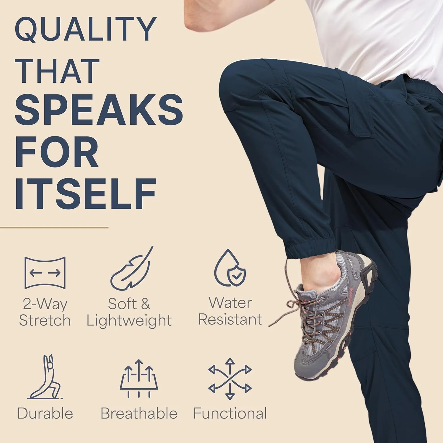 BLUE CHILL Mens Cargo Joggers  Slim Fit, Stretch Comfort, Water-Resistant, 7 Pockets, Lightweight for Hiking & Travel