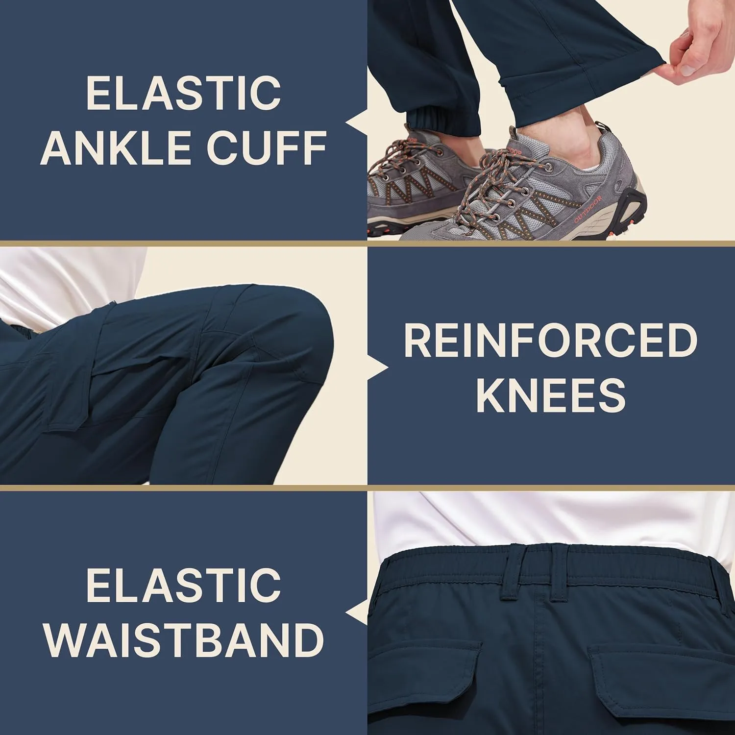BLUE CHILL Mens Cargo Joggers  Slim Fit, Stretch Comfort, Water-Resistant, 7 Pockets, Lightweight for Hiking & Travel