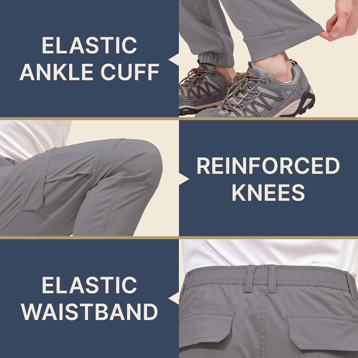 BLUE CHILL Mens Cargo Joggers  Slim Fit, Stretch Comfort, Water-Resistant, 7 Pockets, Lightweight for Hiking & Travel