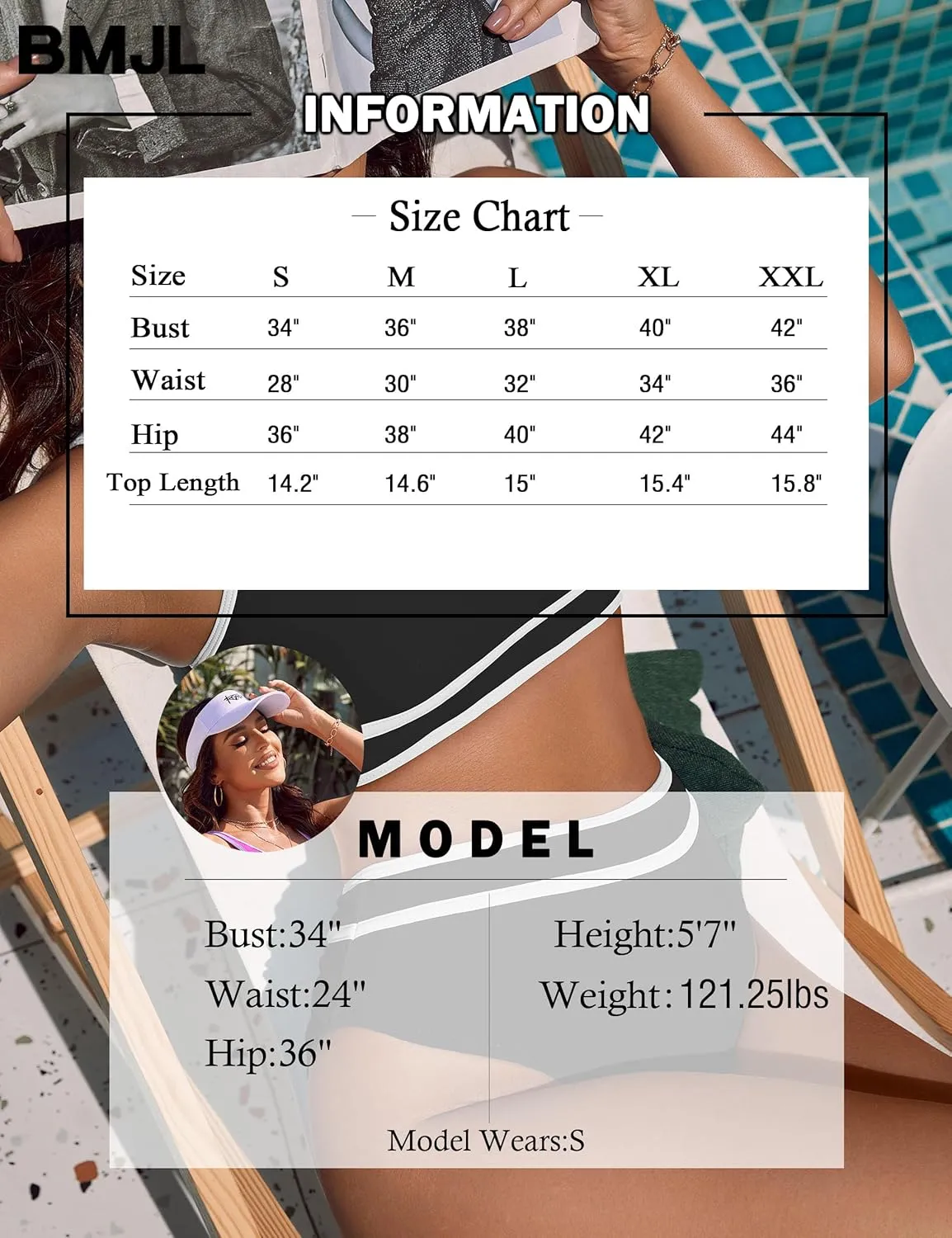 BMJL Women's High Waisted Bikini Sets Sporty Two Piece Swimsuits Color Block Cheeky High Cut Bathing Suits