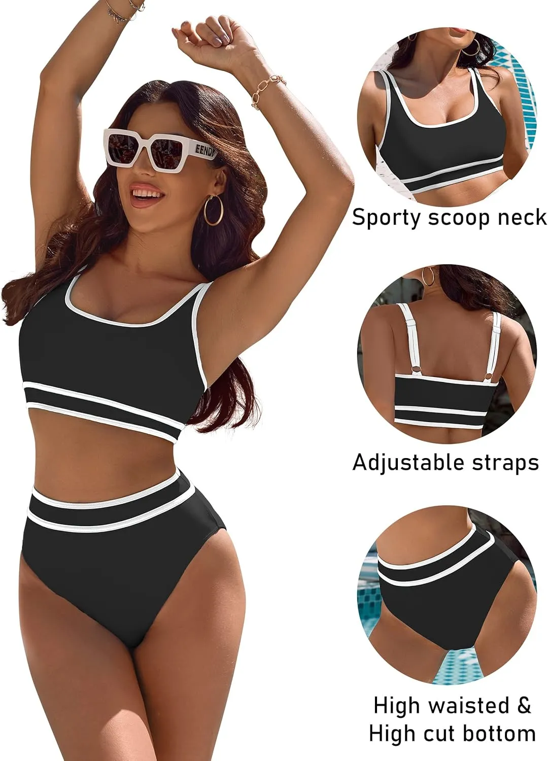 BMJL Women's High Waisted Bikini Sets Sporty Two Piece Swimsuits Color Block Cheeky High Cut Bathing Suits