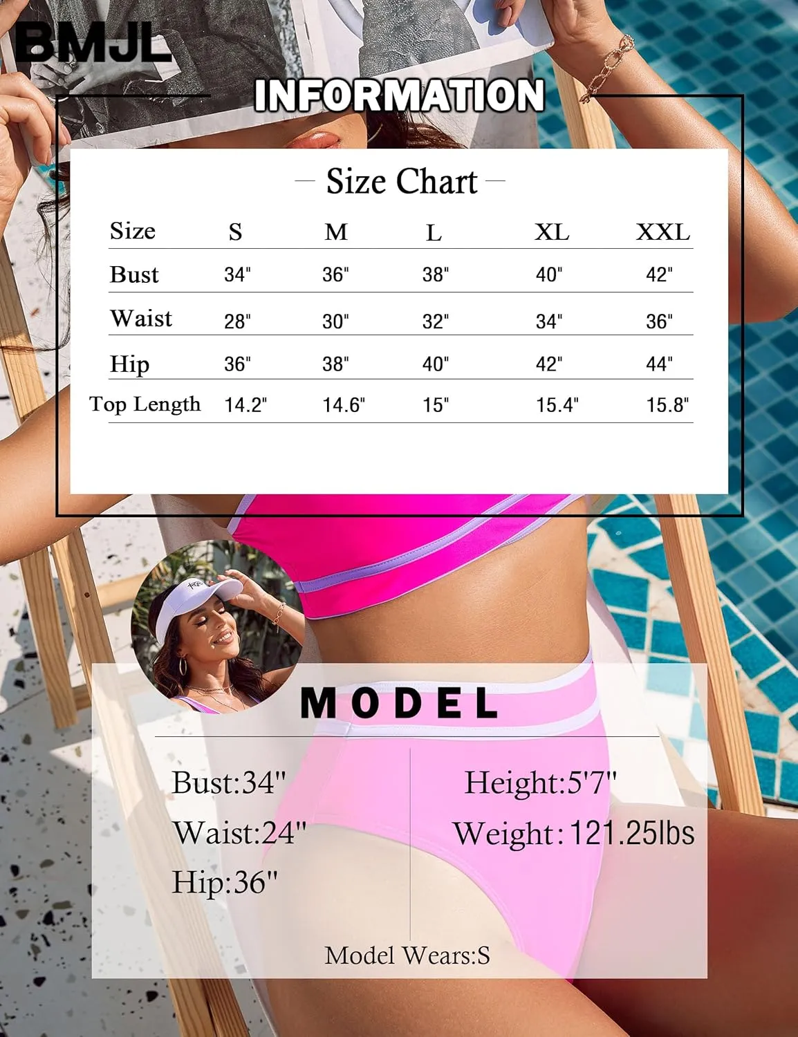 BMJL Women's High Waisted Bikini Sets Sporty Two Piece Swimsuits Color Block Cheeky High Cut Bathing Suits