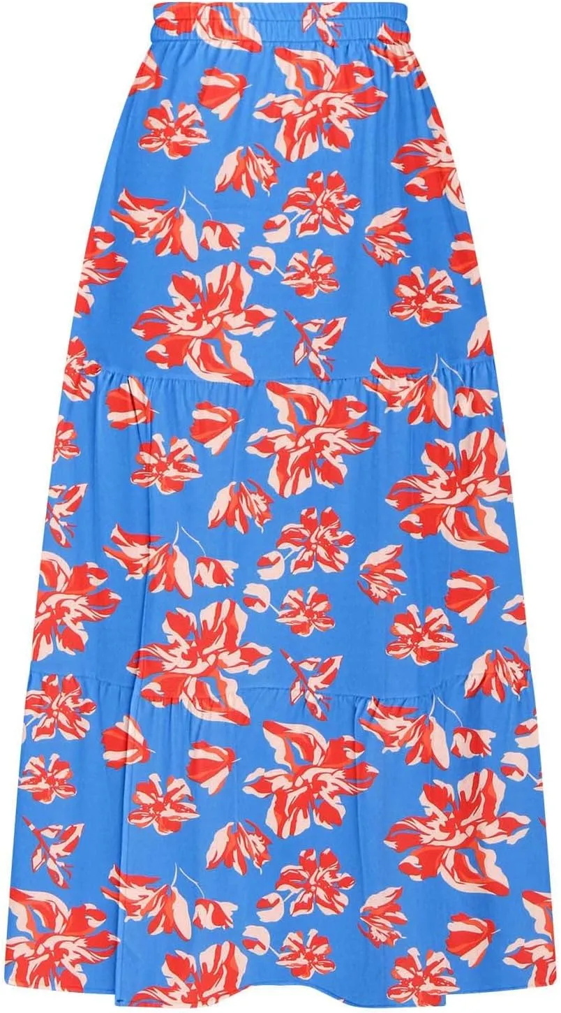 Bohemian Floral Skirts for Women High Waist Pleated Beach Skirt Trendy Ladies Boho Vacation Skirts with Slit