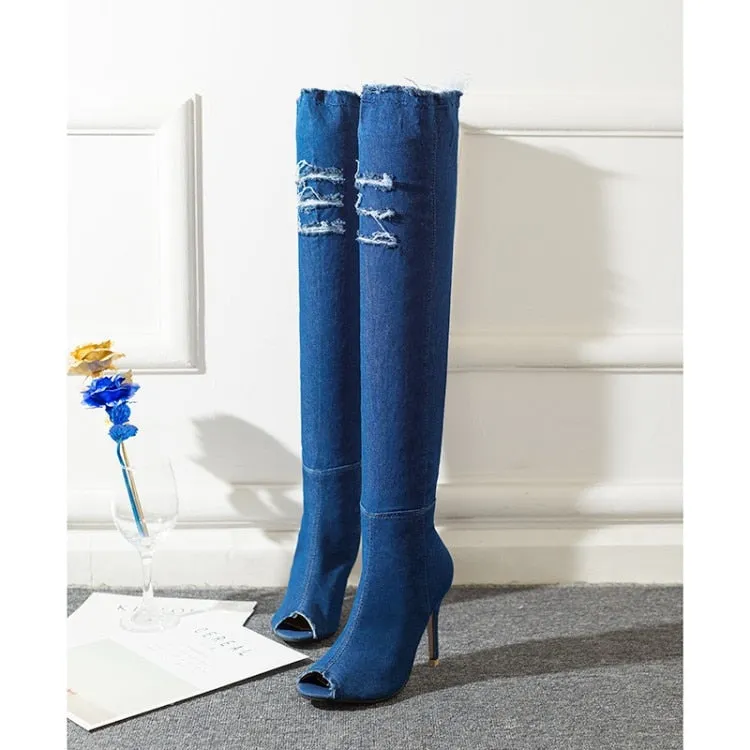Boots High Heels Peep Toe Over The Knee Boots Tight High Stiletto