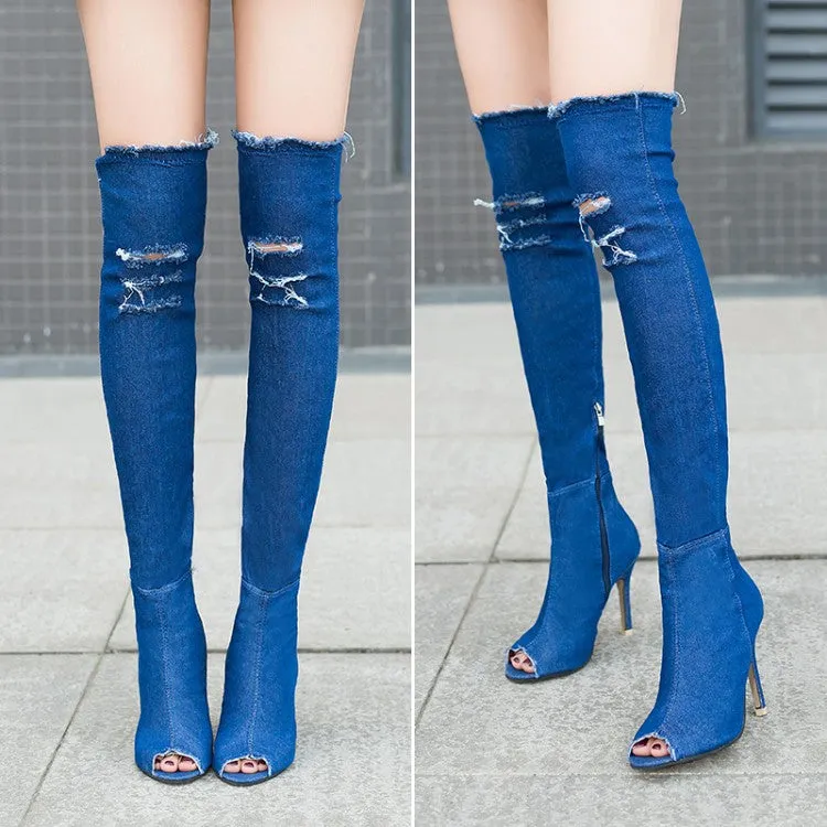 Boots High Heels Peep Toe Over The Knee Boots Tight High Stiletto