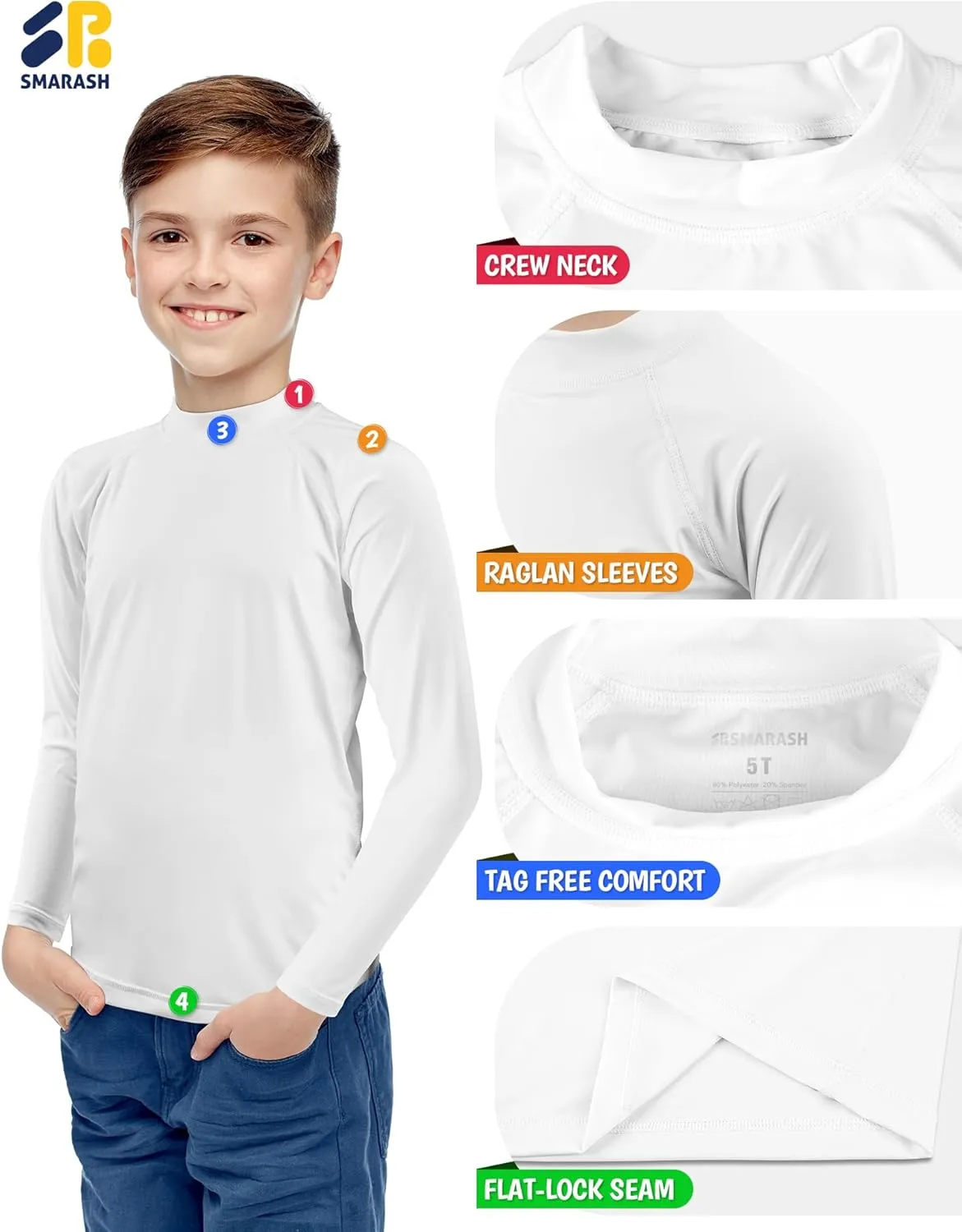 Boys Rash Guard Swim Shirts Long Sleeve UPF 50  Swimwear Youth Kids Sun Protection SPF Water Surfing Shirts Quick Dry