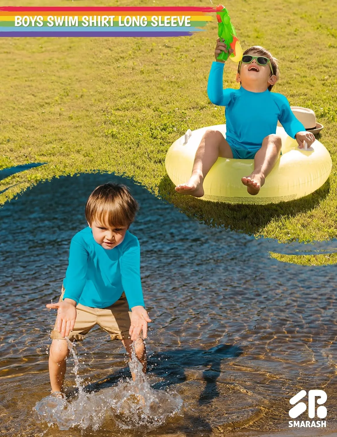 Boys Rash Guard Swim Shirts Long Sleeve UPF 50  Swimwear Youth Kids Sun Protection SPF Water Surfing Shirts Quick Dry