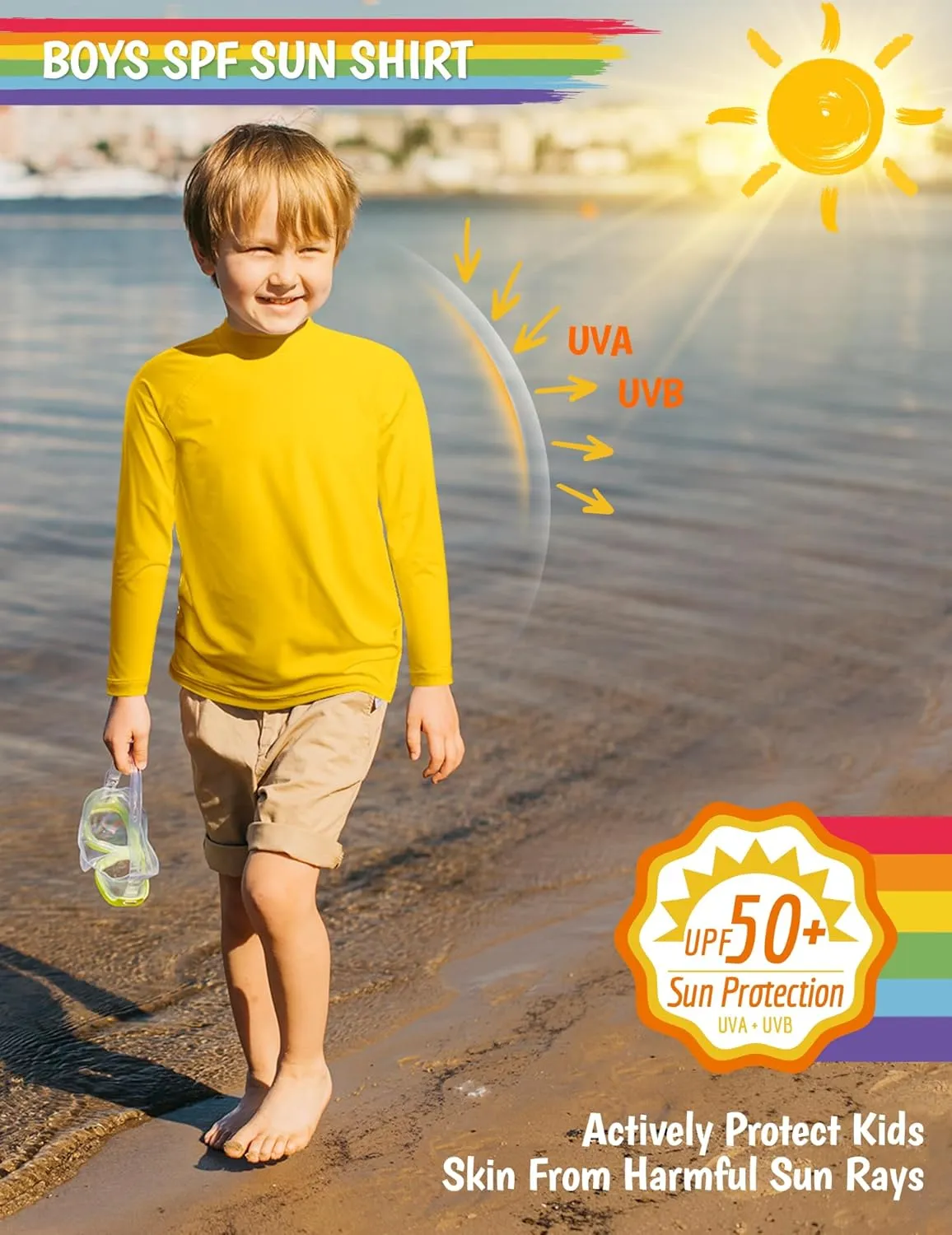Boys Rash Guard Swim Shirts Long Sleeve UPF 50  Swimwear Youth Kids Sun Protection SPF Water Surfing Shirts Quick Dry