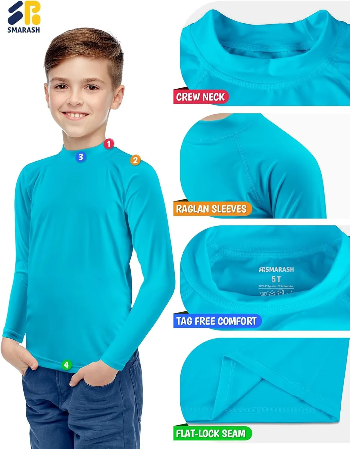 Boys Rash Guard Swim Shirts Long Sleeve UPF 50  Swimwear Youth Kids Sun Protection SPF Water Surfing Shirts Quick Dry