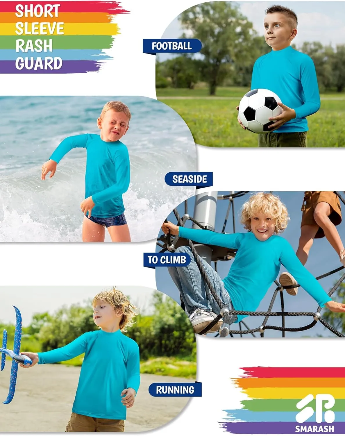 Boys Rash Guard Swim Shirts Long Sleeve UPF 50  Swimwear Youth Kids Sun Protection SPF Water Surfing Shirts Quick Dry